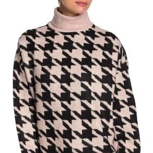 Vince Camuto Pullover Sweater Turtleneck Sweater Houndstooth Large Winter Heavy